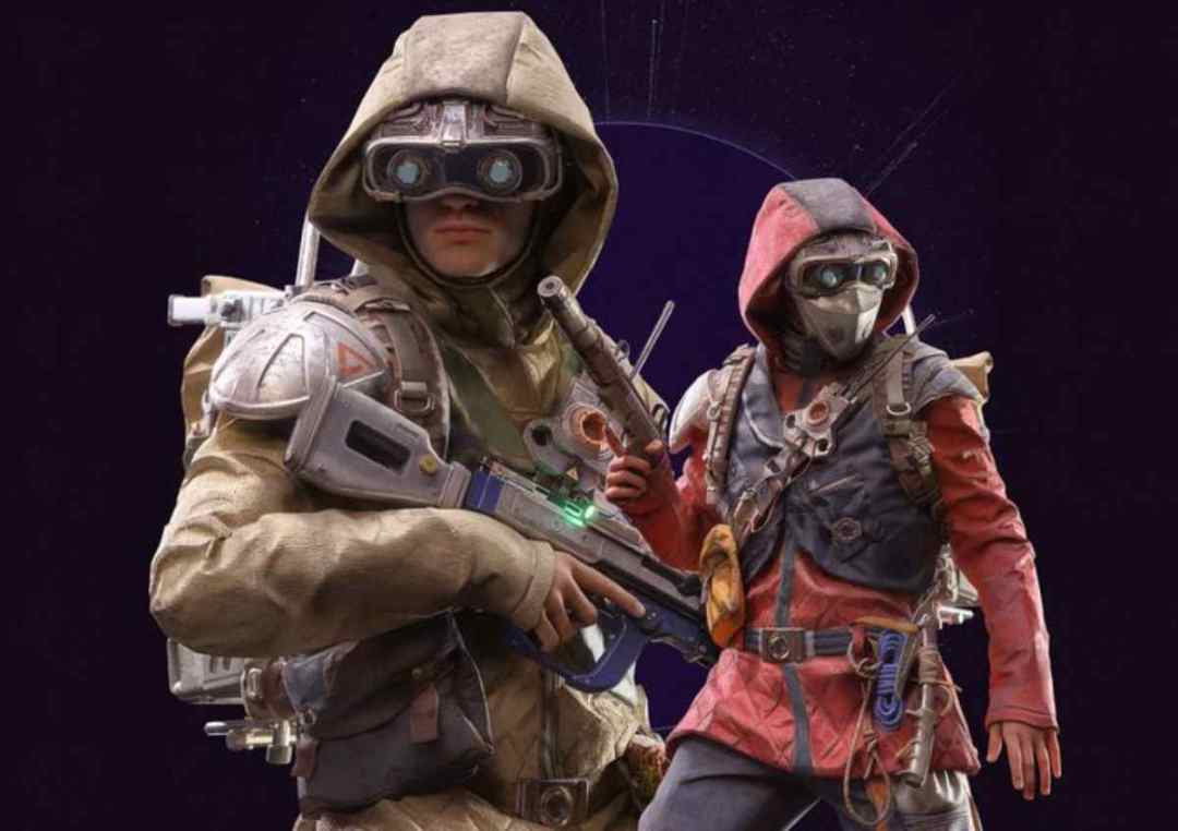 The Volare Set and Devotee Set cosmetic bundles from the Shrouded Sky update, showing two Raiders in hooded tactical gear
